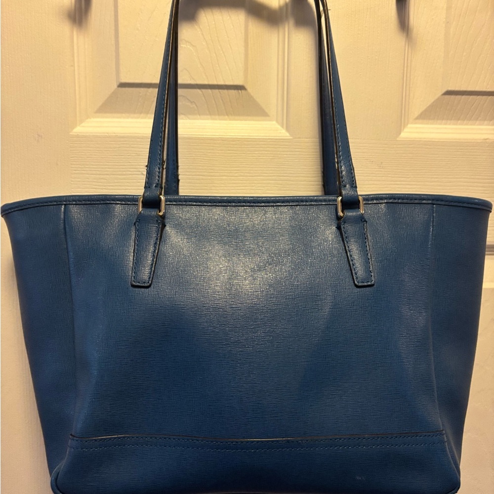 Coach 2013 (23578) City Tote Blue Saffiano Leather Medium Zip Top Tote in VGUC - Picture 10 of 15
